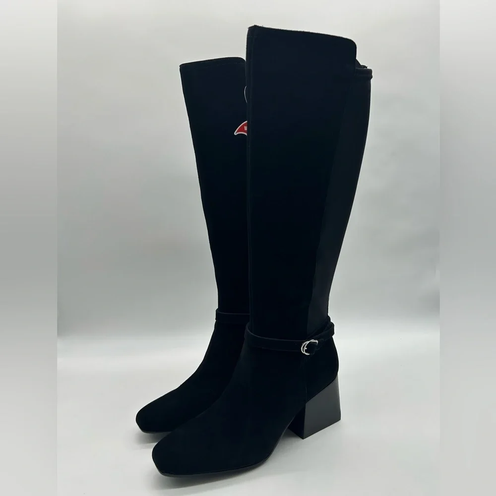 Blondo Twyla Waterproof Tall Boots Black Suede 7M Block Heel New With Box